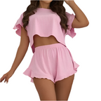 Ruffled Crop Top & Shorts Set – Loose Fit Women’s Loungewear Two-Piece