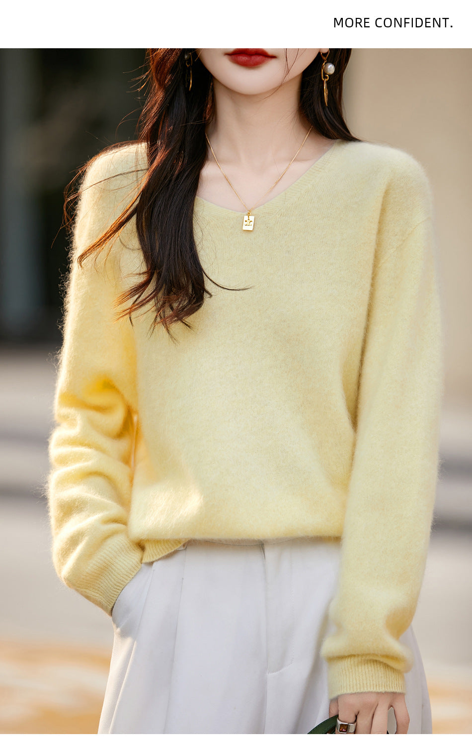 V-neck Cashmere Knit Women's Loose-fit Sweater