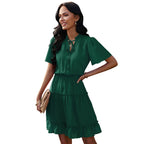 High Neck Neck Waist Ruffle Dress