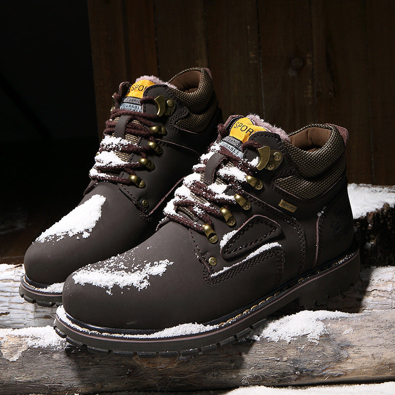 First Layer Cowhide High-Top Short Boots Plus Cotton Tooling Boots Casual Men's Shoes
