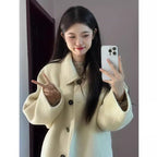 Loose-fit, Turn-down Collar, Double-faced Wool Coat, Mid-length Style