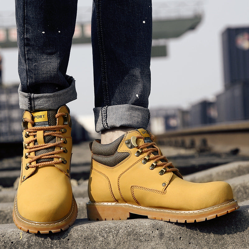 First Layer Cowhide High-Top Short Boots Plus Cotton Tooling Boots Casual Men's Shoes