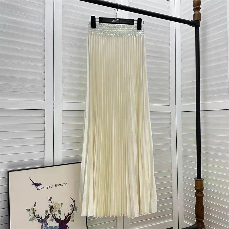Draped Elastic-waist Versatile Figure-flattering Sophisticated Elegant Solid-color Maxi Skirt