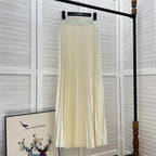 Draped Elastic-waist Versatile Figure-flattering Sophisticated Elegant Solid-color Maxi Skirt