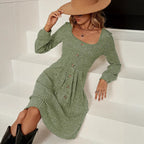 Women's Casual Fashion Loose Solid-Color Ribbed Long-Sleeve Dress