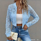Women's Solid-Color Fashionable Short Lace Jacket With Zipper