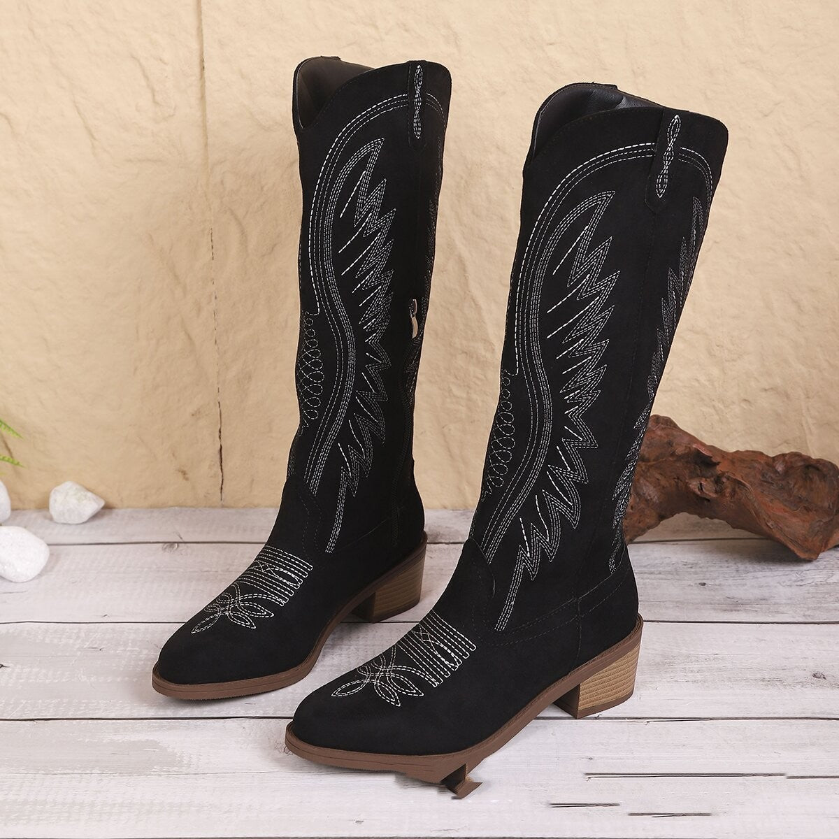 Große Größen Vintage Bestickte V-Schnitt Martin Stiefel für Damen Herbst und Winter