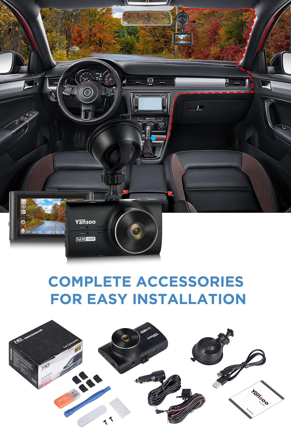 1080P Dual Dash Cam  Front & Rear Car Camera with Night Vision & G-Sensor
