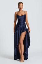 Women's Backless Ruffles Irregular Dress Summer Fashion Evening Party Club Split Suspender Maxi Dresses Clothing