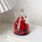 Eternal Red Roses in Glass Dome, 10.21cm x 7.49cm, Angel Statue with Red Roses, Romantic Valentine's Day, Christmas, Thanksgiving, Mother's Day, Graduation Gift, Love, Forever Flower Display, Home Decor
