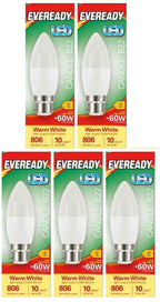 5 x Eveready Led Candle Bulb Warm White Bc 7.3W - Single