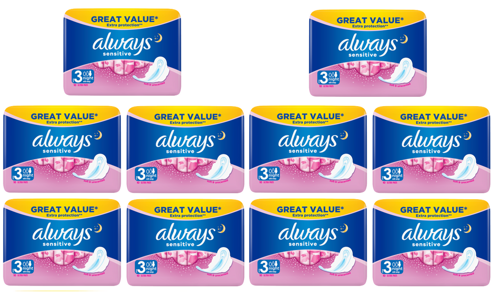 10 x Always Sensitive Night - 10 Pack