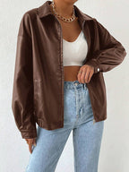 PU Leather Coat Retro Biker's Long Sleeve Zipper Lapel Jacket