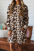 Women's Leopard-Print Casual Loose Crew-Neck Dress