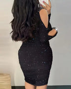 Plus Size Rhinestone Cold Shoulder Party Dress