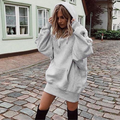 Women's hooded loose long sleeve thick sweater