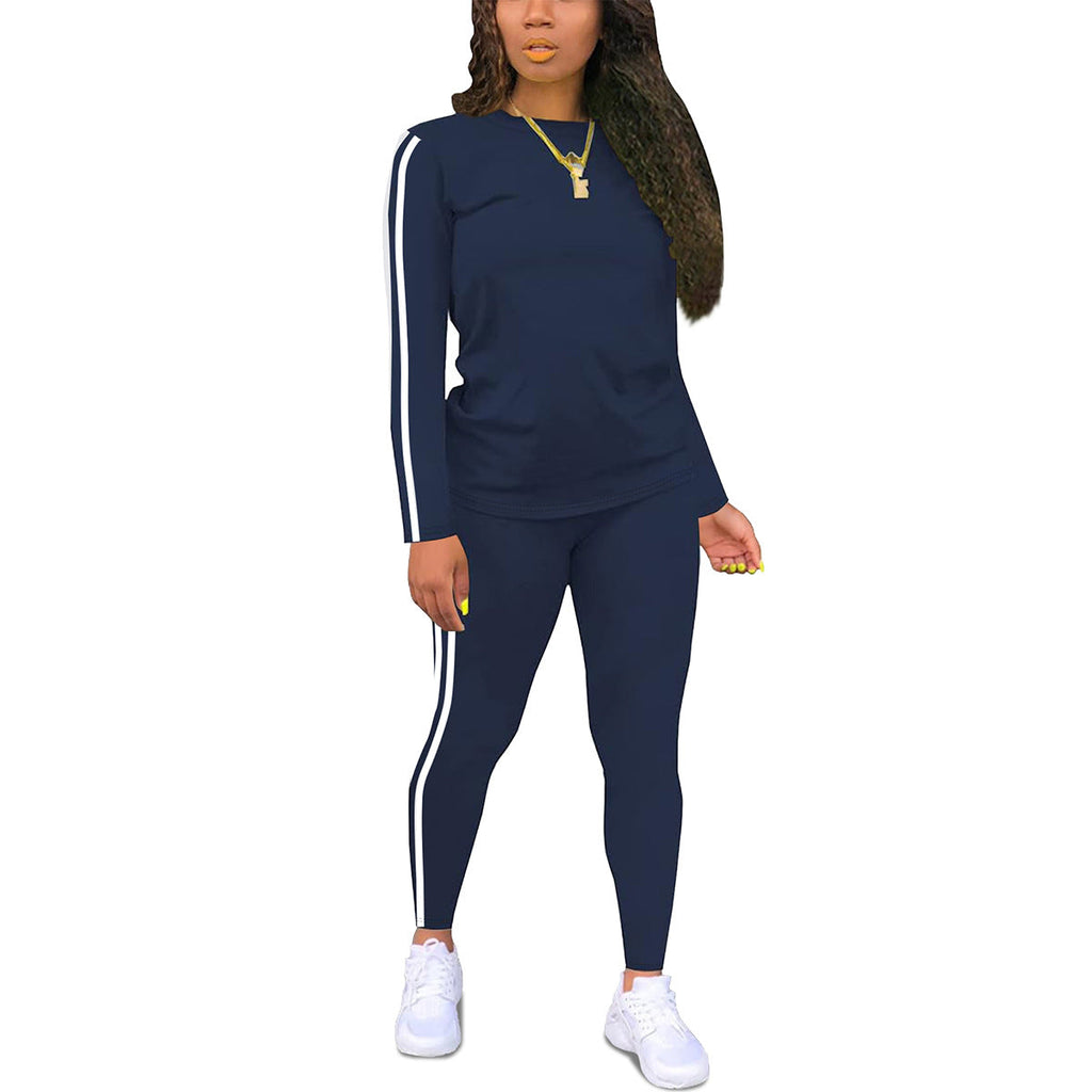 Women's Round-neck Long-sleeve Top And Pants Two-piece Set
