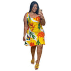 Women's Printed Midi Sleeveless Plus-Size Dress With Ruffled Hem