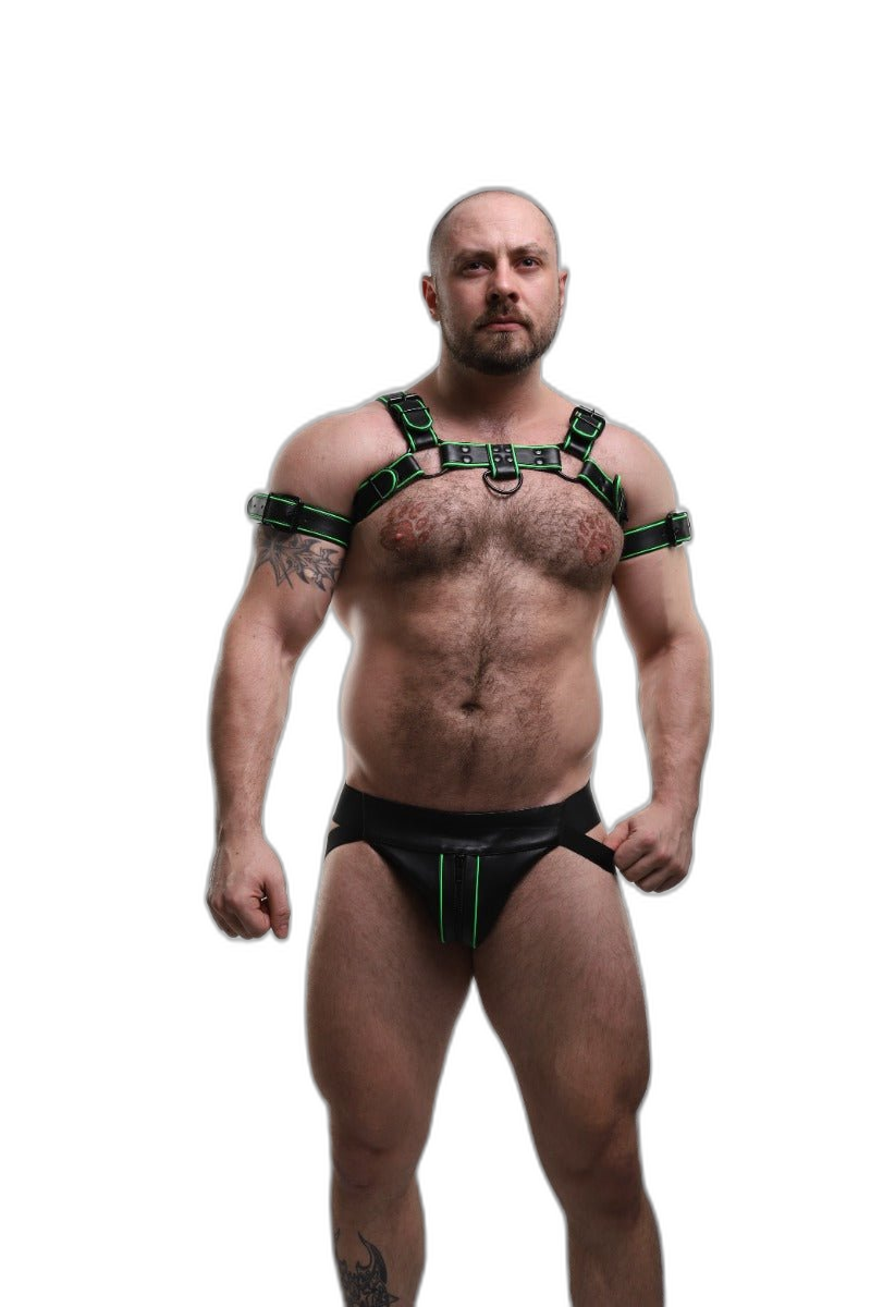 ruff GEAR Leather Bulldog Reflector Harness Black Neon Green