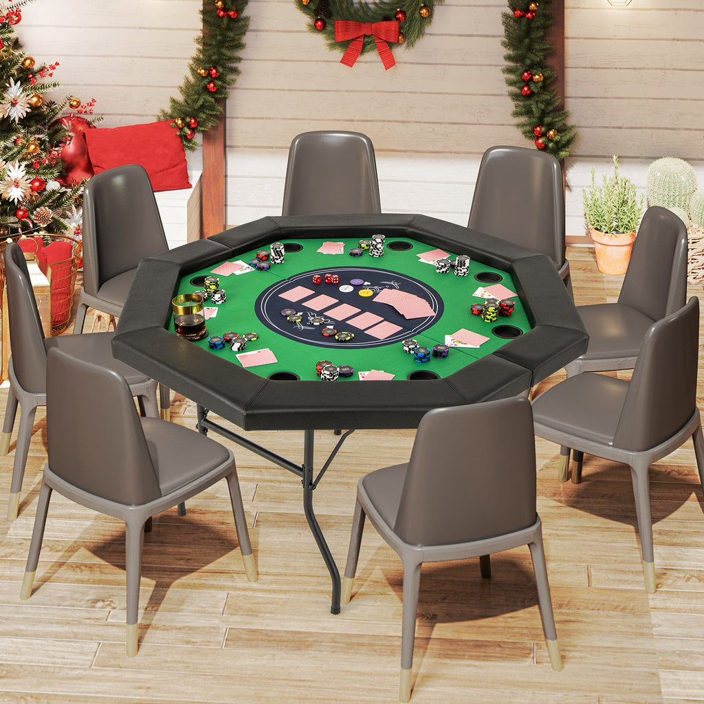 130 cm Foldable Poker Table with Padded Rails and Folding Legs for 8 Players-Blue