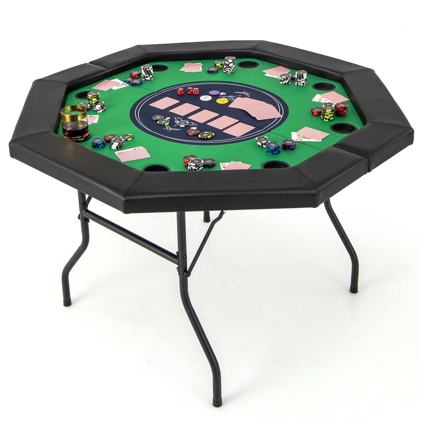 130 cm Foldable Poker Table with Padded Rails and Folding Legs for 8 Players-Blue