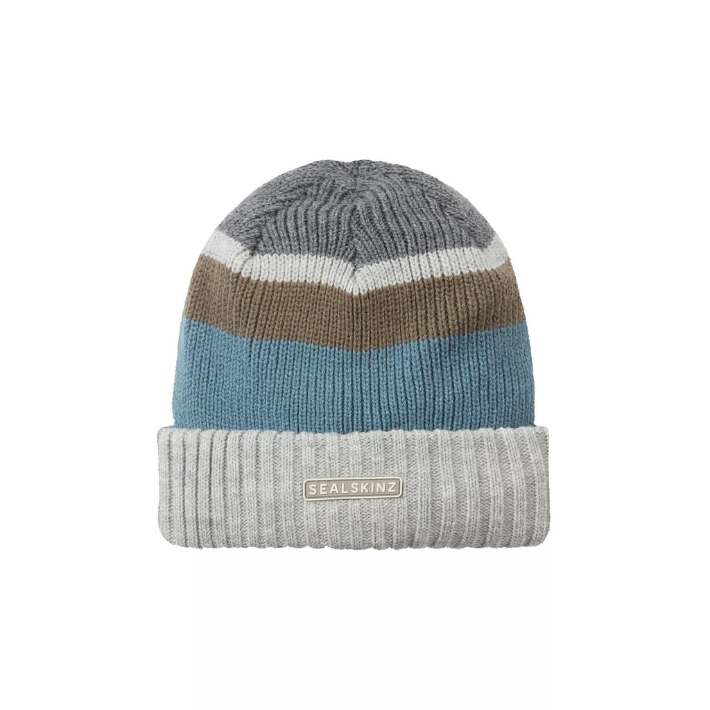 Mens & Ladies Waterproof Thermal Roll Cuff Striped Beanie Hat
