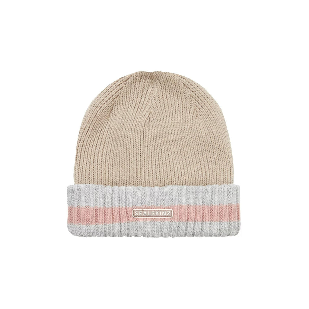 Mens & Ladies Waterproof Cold Weather Striped Roll Cuff Beanie Hat