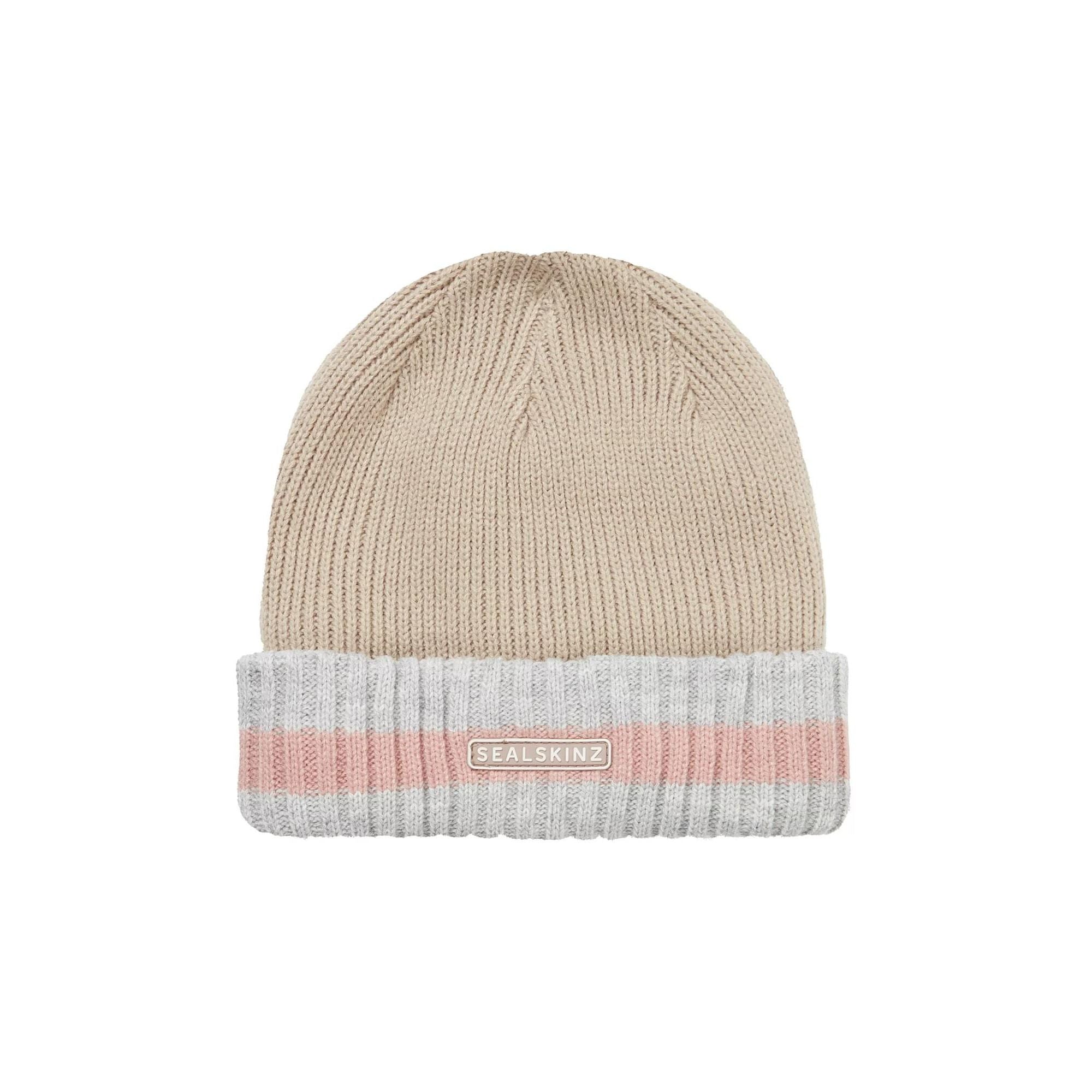 Mens & Ladies Waterproof Cold Weather Striped Roll Cuff Beanie Hat