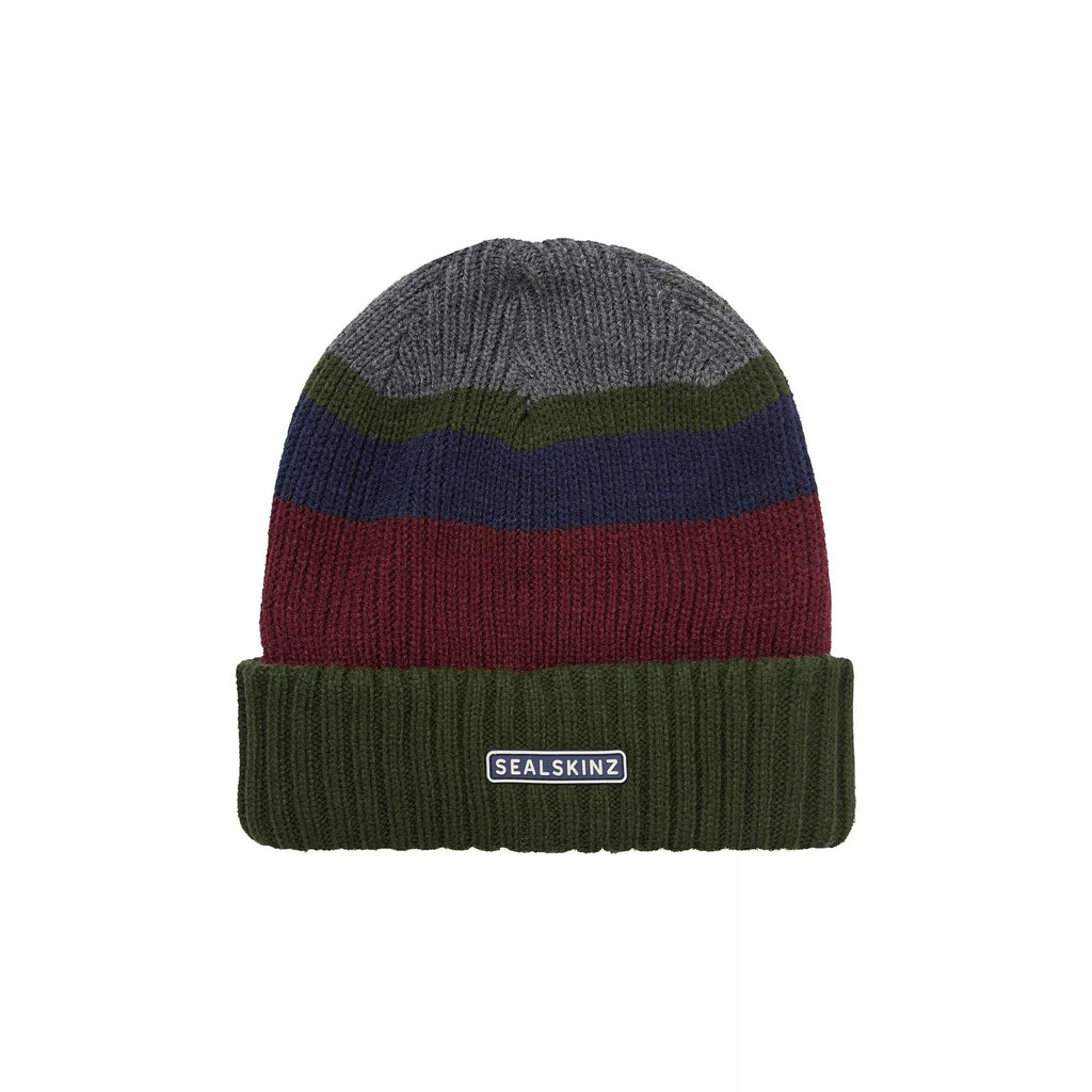 Mens & Ladies Waterproof Thermal Roll Cuff Striped Beanie Hat