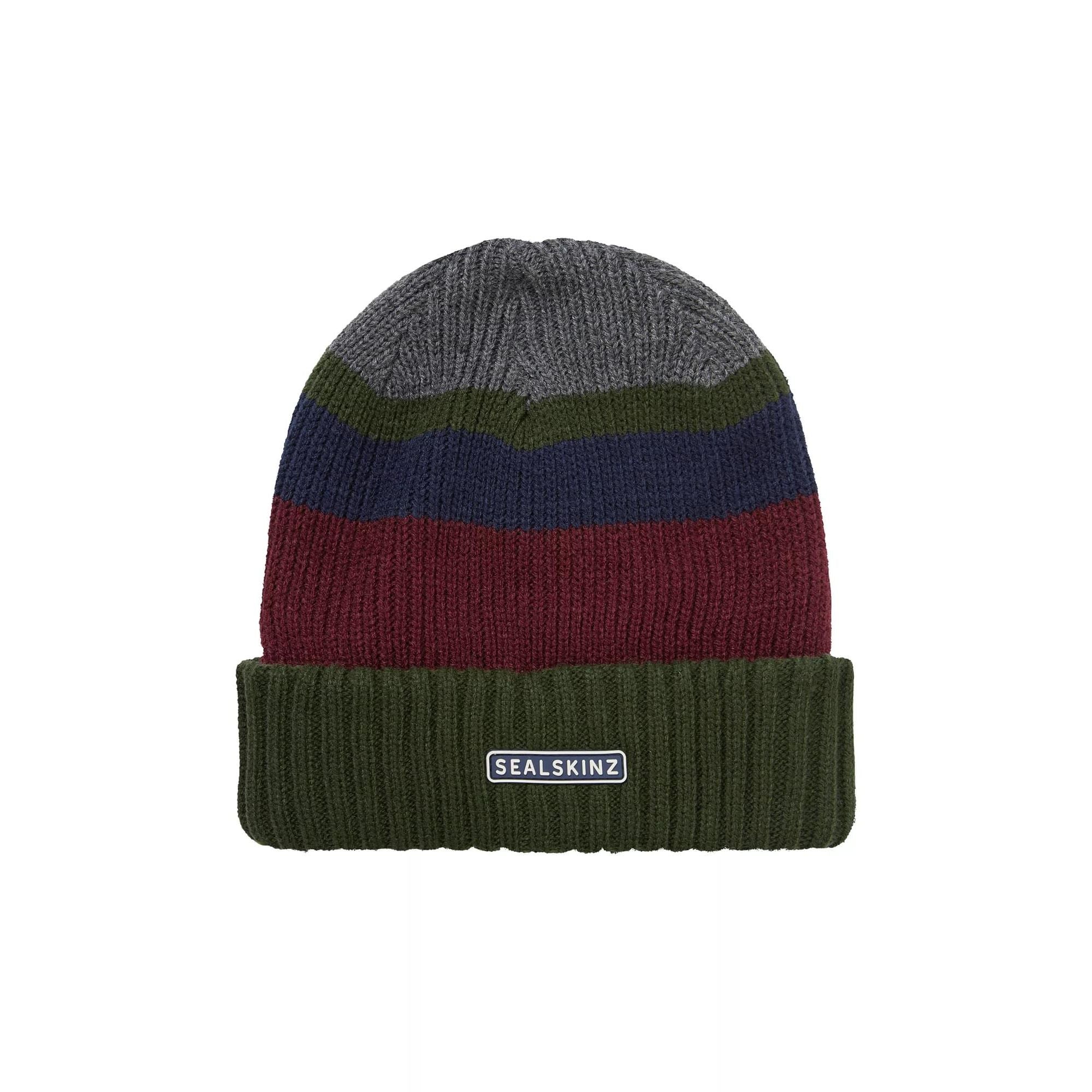 Mens & Ladies Waterproof Thermal Roll Cuff Striped Beanie Hat