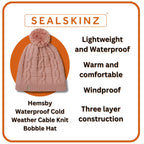 Mens & Ladies Waterproof Cold Weather Cable Knit Bobble Hat