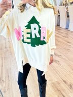 Women's Printed Casual Loose-fit Patchwork Crew Neck Sweater