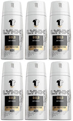 6 x Lynx Gold Anti White Marks Anti-Perspirant Deodorant Spray For Men 150Ml