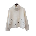 Loose Versatile Zipper Knitted Double-faced Woolen Goods Solid Color Coat For Women