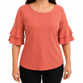 New Ladies Tiered Bell Sleeve Cranberry Loose Fit Top