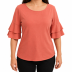 New Ladies Tiered Bell Sleeve Cranberry Loose Fit Top