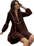Women's Intellectual Casual Long-Sleeve V-Neck Dress