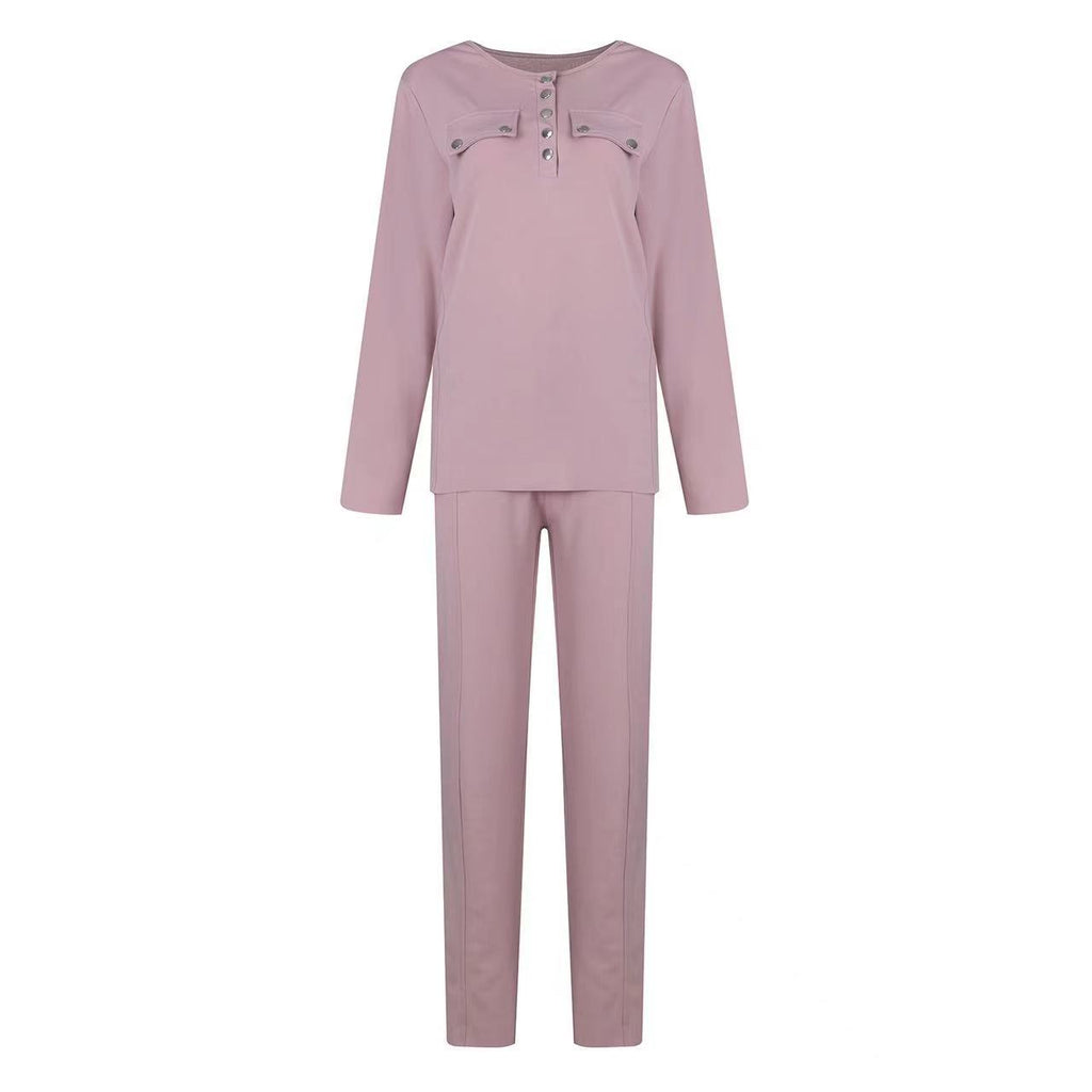 Casual Two-piece Set Women Autumn And Winter New High-neck Long-sleeved Trousers Suit