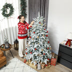 HOMCOM 6 ft Artificial Flocked Christmas Tree with 1182 Branches, Hinged Xmas Tree with Foldable Metal Stand, Easy Assembly for Home Office Decor