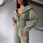 Women's Solid-Colored Hooded Sweater And Pants Set