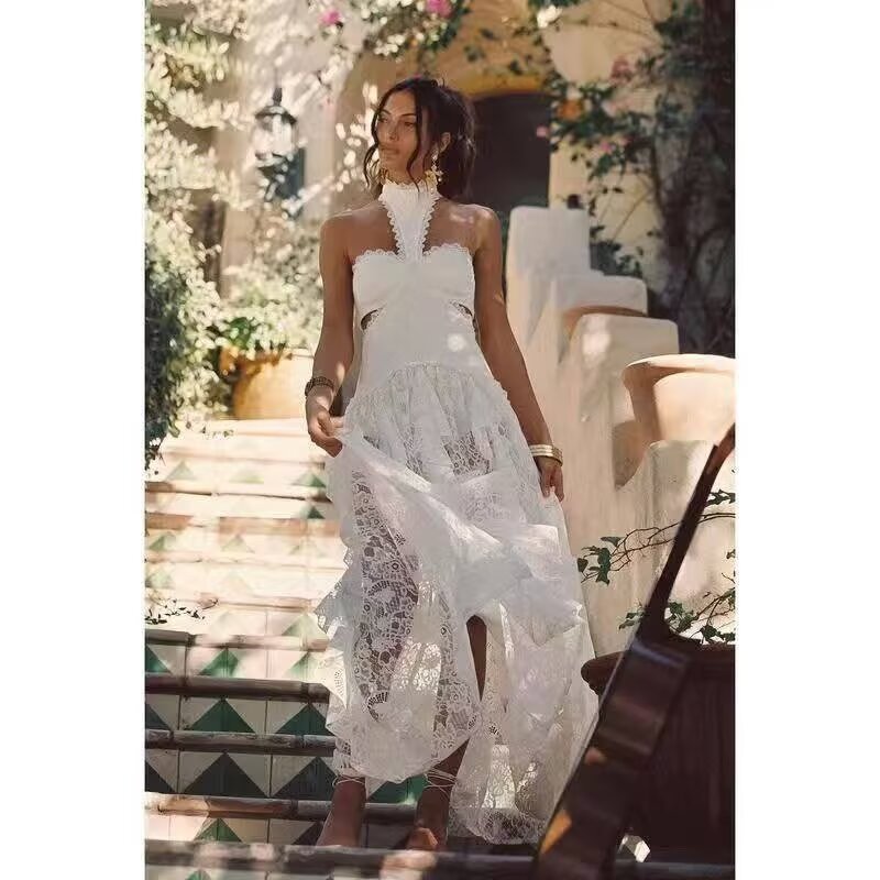 Women's Lace Slip Dress Resort-Style Long Skirt