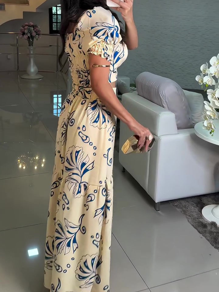 Holiday Print Short Sleeve Top & Elastic Waist Skirt Set