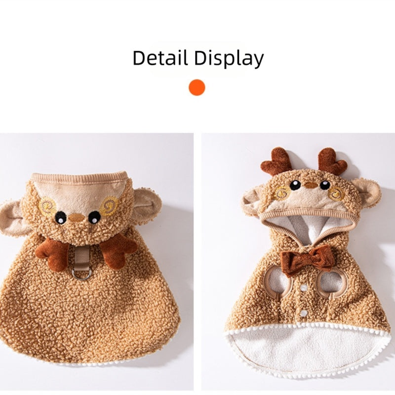 Cat Autumn And Winter Christmas Warm Thickened Reindeer Cape Small Dog Halloween Funny Pet Clothes