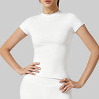 Crew-neck, Form-fitting, Quick-drying, Breathable, Shaping, Stretchy Sports Yoga Short-sleeve Top