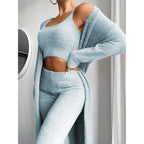 sexy V-neck plush short vest trousers three-piece set women's casual