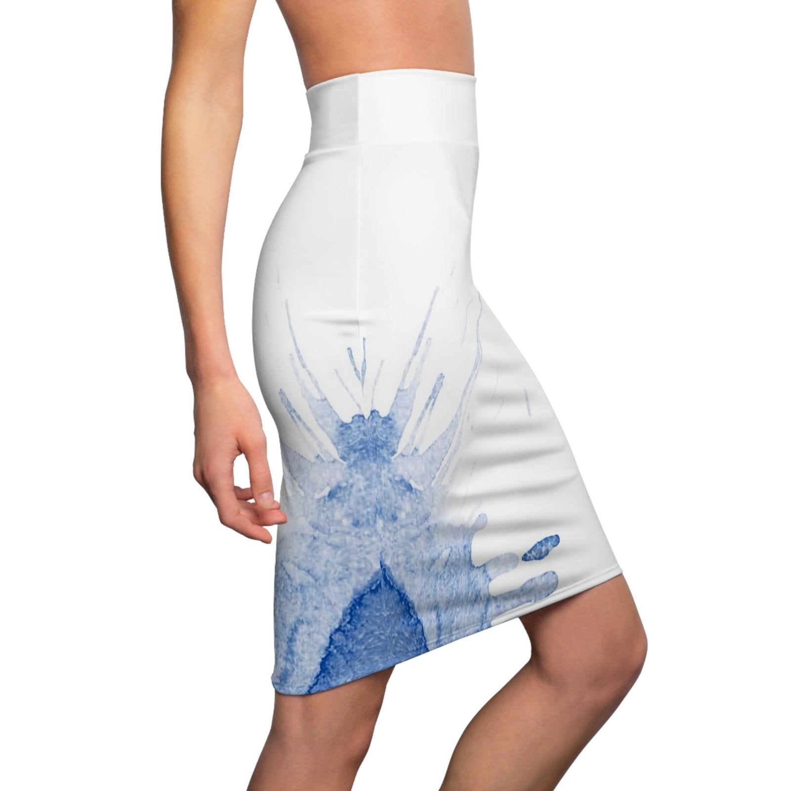 Watercolour Blue Splash - Womens Pencil Skirt