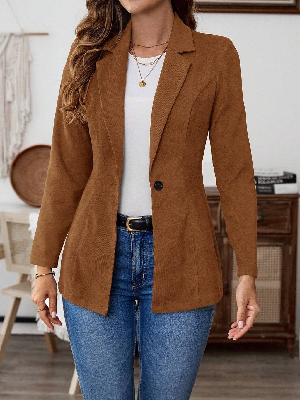 Lapel Long Sleeve Single-breasted Leisure Suit Coat