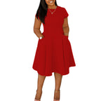 Arrival Casual A-Line Midi Dress With Round Neck And Pockets Slim Fit