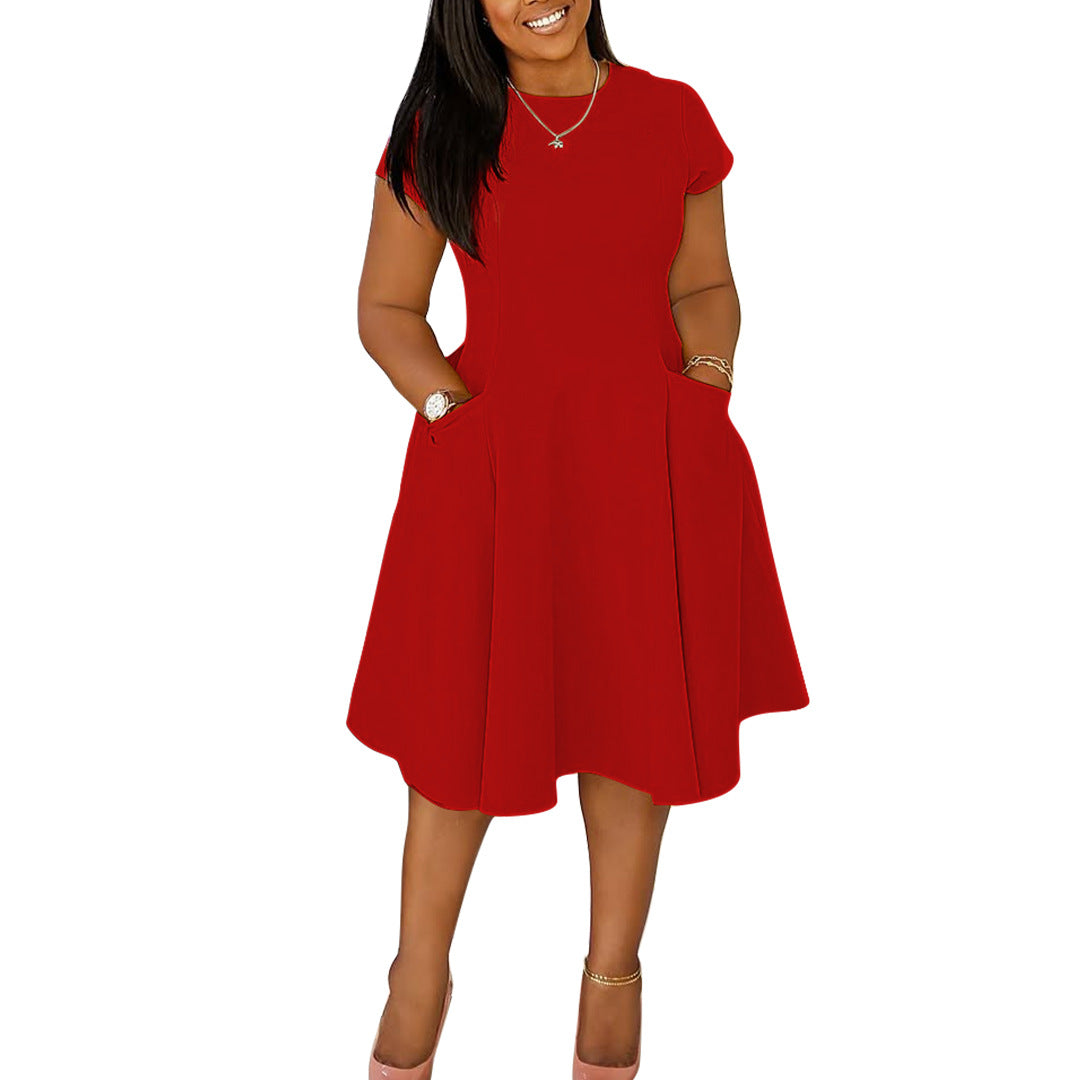 Arrival Casual A-Line Midi Dress With Round Neck And Pockets Slim Fit