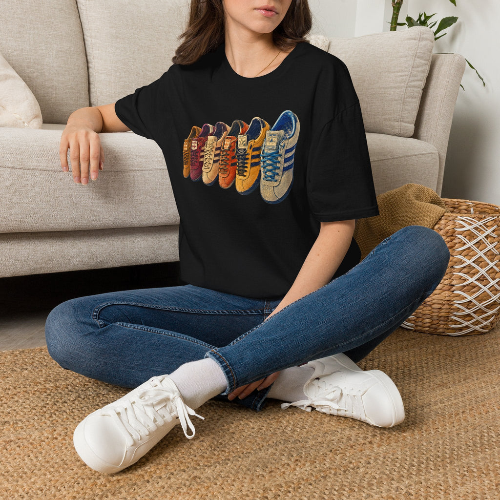 Black Multi Retro Sneaker Graphic T-Shirt - Vintage Trainer Collection Streetwear Tee